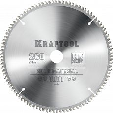 Фото Пильный диск Kraftool Multi Material, по алюминию, 260х30 мм, 100Т, 36953-260-30 